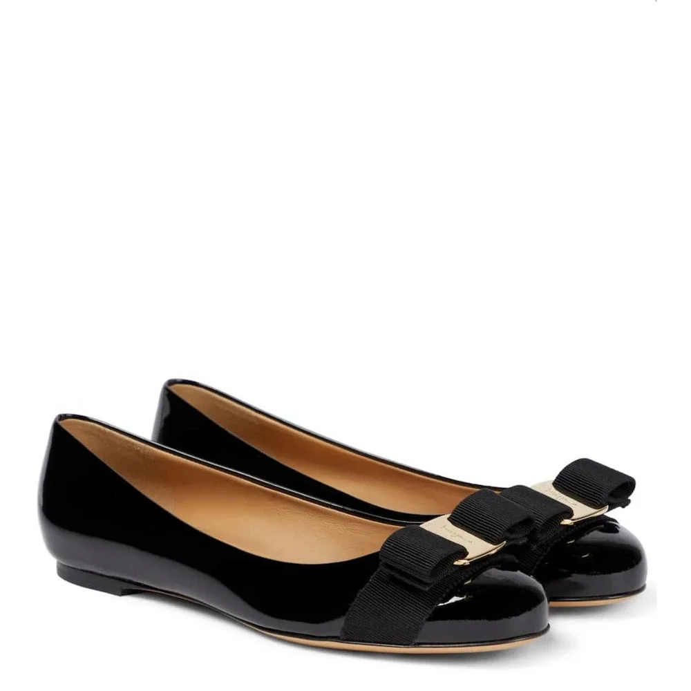 Salvatore Feragamo Varina Patent Leather Ballet Flat Shoes Size 10 Black - Picture 1 of 9